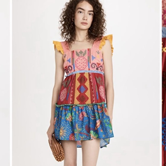 FARM RIO Cross-Stitch Embroidered Tiered Cotton Minidress - Picture 10 of 10